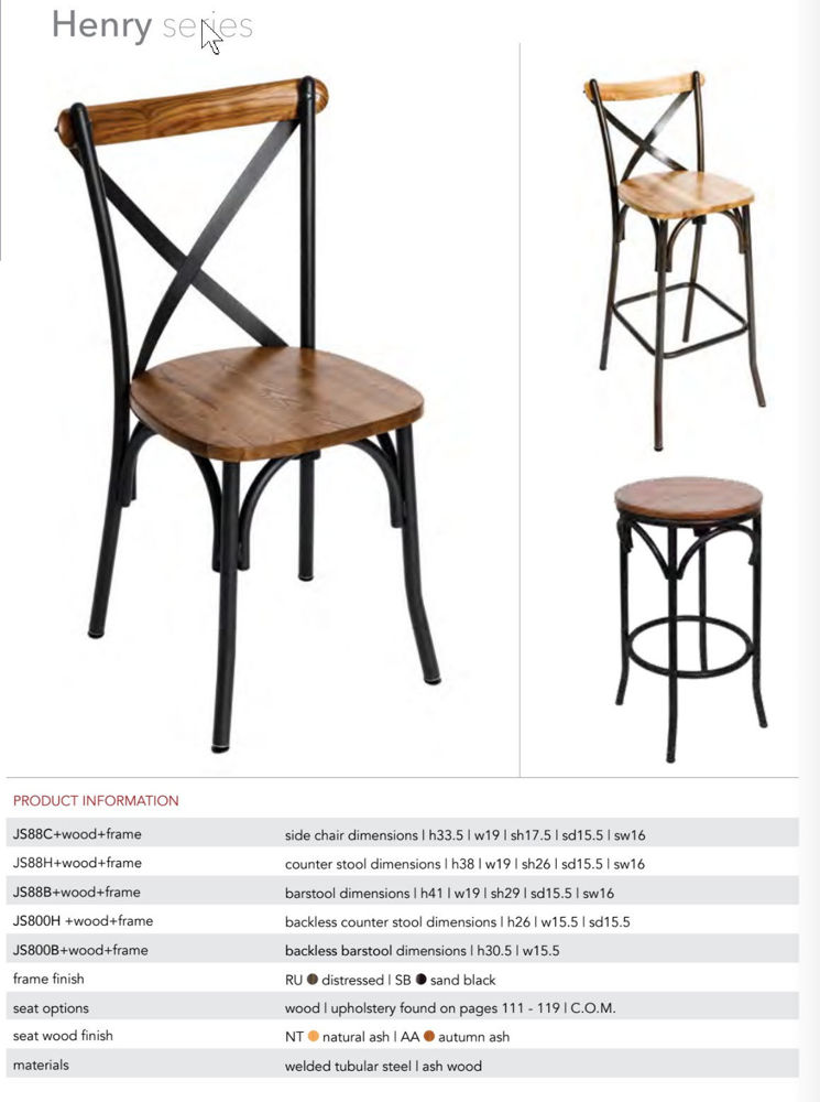 Henry Series bar stool and side chair